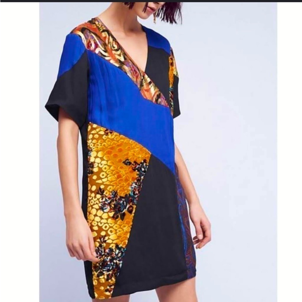 HD in Paris Camellia Patchwork Dress mini black gold shift dress texture silk 8